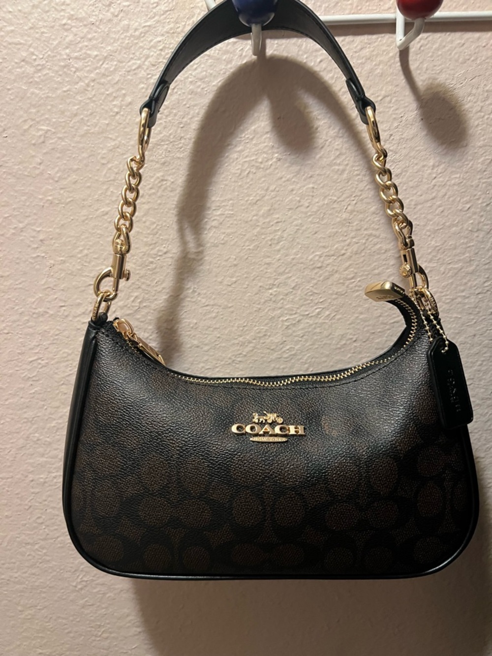 Coach Black Signature Mini Shoulder Bag with Gold Hardware